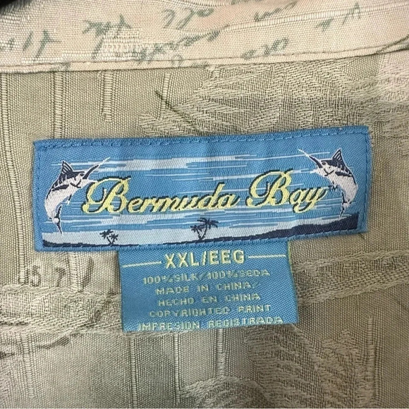 Bermuda Bay Men's Vintage Green Tropical 100% Silk Button Down Shirt Sz XXL GUC - Picture 5 of 8